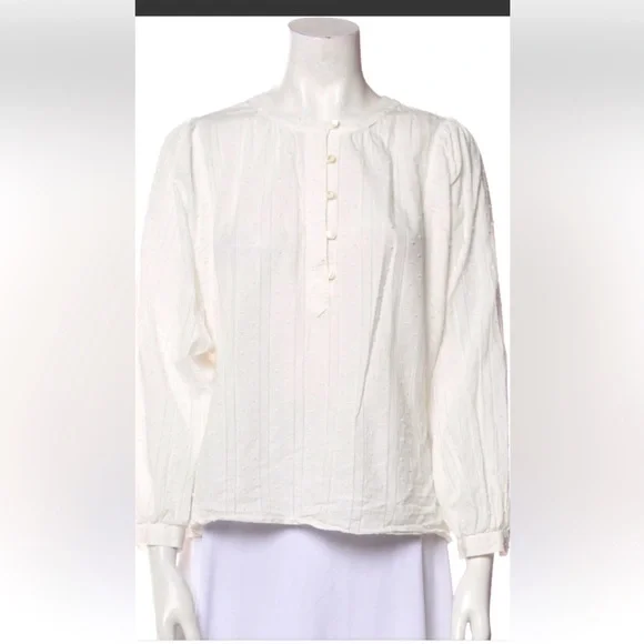 Alex Mill white 3/4 sleeve tunic with Swiss dot pointelle detailing. Large - Picture 1 of 8